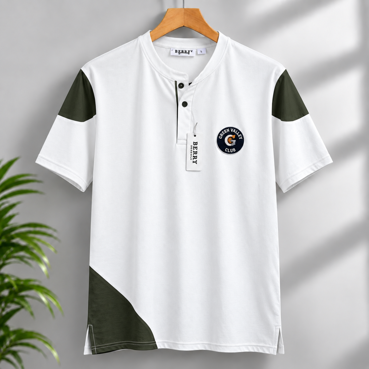 100% Cotton Peach Finish Jersey Men's Band Collar Polo Shirt