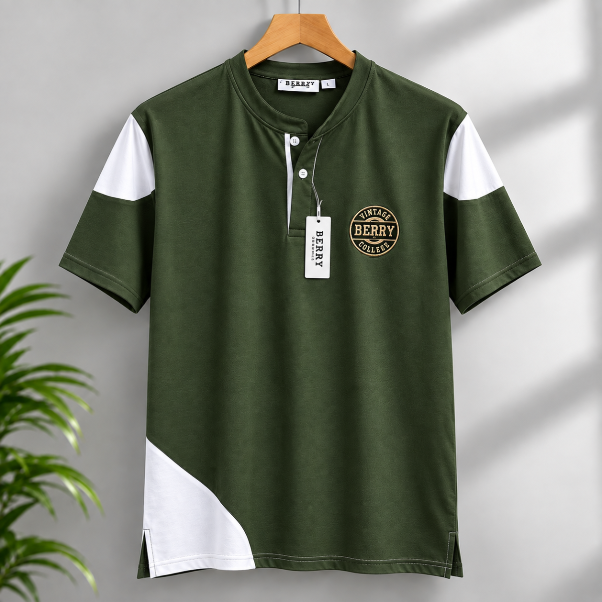 100% Cotton Peach Finish Jersey Men's Band Collar Polo Shirt