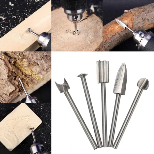 5pcs Woodworking Carving Drill Bit Wood  Grinding Engraving Milling Cutter Wood Carving  Tools Drill Bit Set
