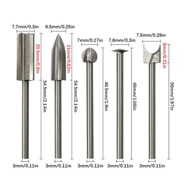 5pcs Woodworking Carving Drill Bit Wood  Grinding Engraving Milling Cutter Wood Carving  Tools Drill Bit Set