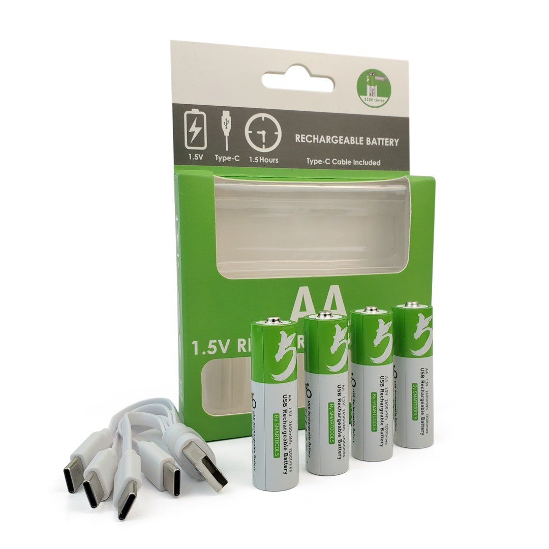 AA Size 2600mAh Rechargeable Battery Pack - 4pcs Set - Type-C