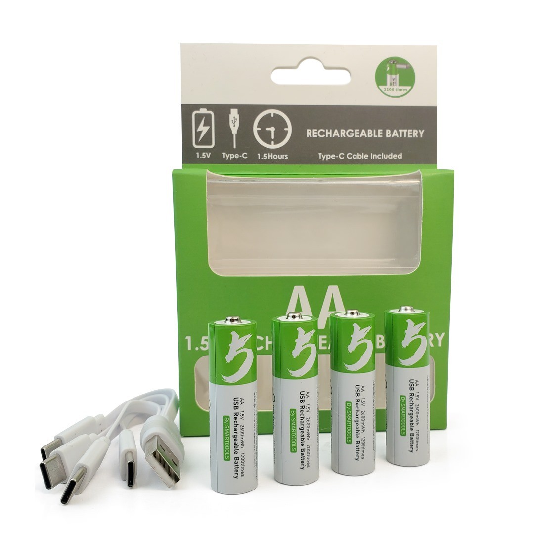 AA Size 2600mAh Rechargeable Battery Pack - 4pcs Set - Type-C