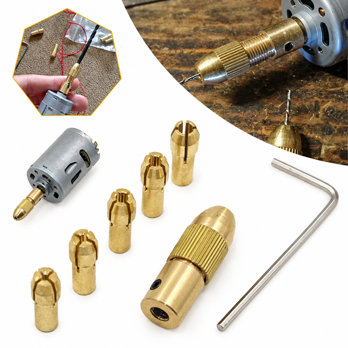 Mini Drill Bit Copper Collet Micro Twist Drill Chuck Set- Golden
