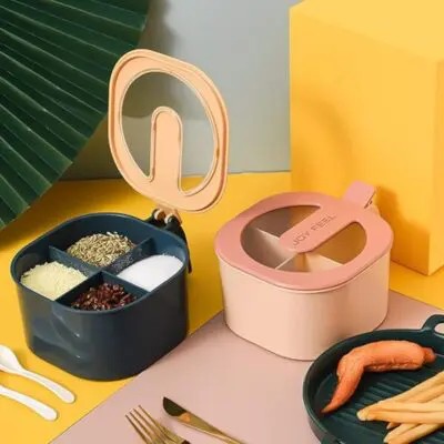 Multi Storage 4 Section Kitchen Spices Lid Box With Spoons pice Storage Spice Containers with Serving Spoons Spices Storage Box