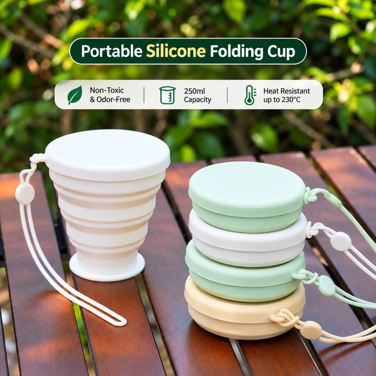 Portable Foldable Collapsible outdoor Travel Silicone Coffee Cup with cover folding water -Coffee Mug