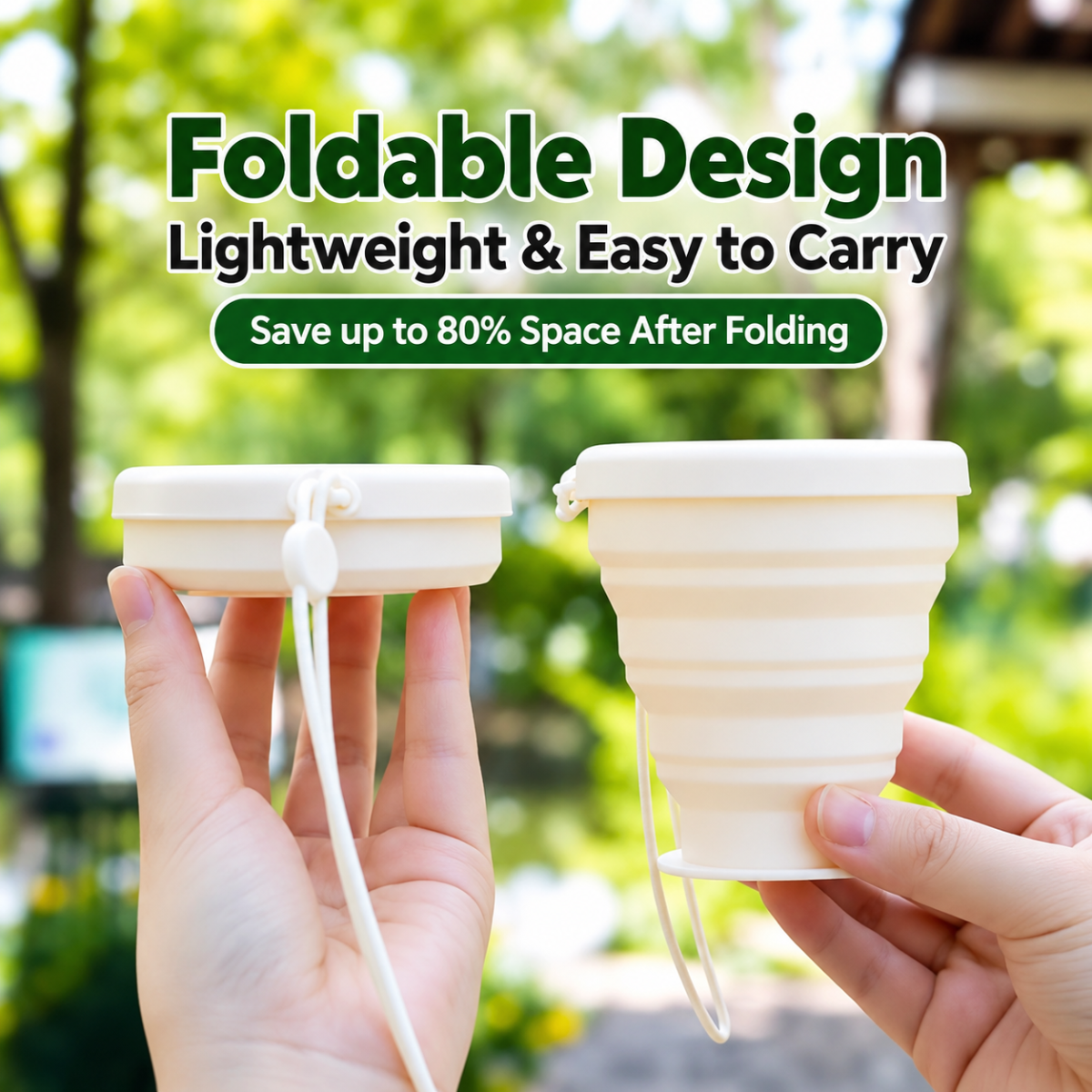 Portable Foldable Collapsible outdoor Travel Silicone Coffee Cup with cover folding water -Coffee Mug