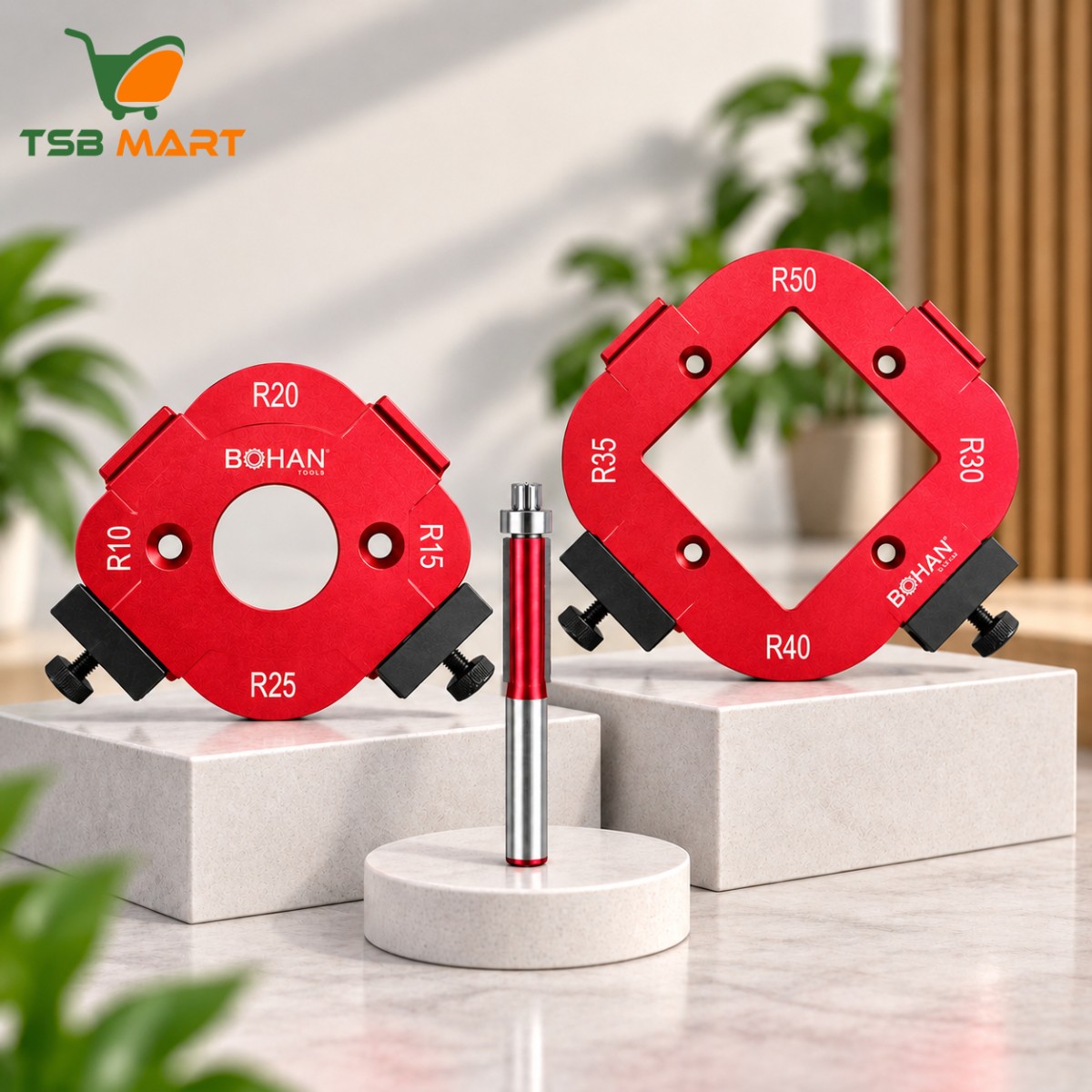 R10-R50 Aluminum Alloy Round Corner Radius Template Set, Router Table Jig for Woodworking, Arc Cutting Aid with Removable Clip