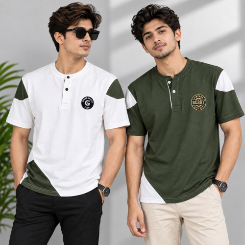 100% Cotton Peach Finish Jersey Men's Band Collar Polo Shirt