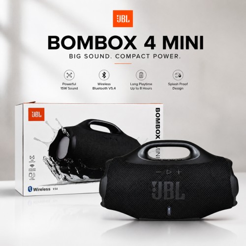 JBL Boombox 4 Mini Portable Wireless Speaker – 15W Power, Bluetooth 5.4, TWS Stereo, 1800mAh Battery, 8H Playtime & Splashproof Outdoor Speaker