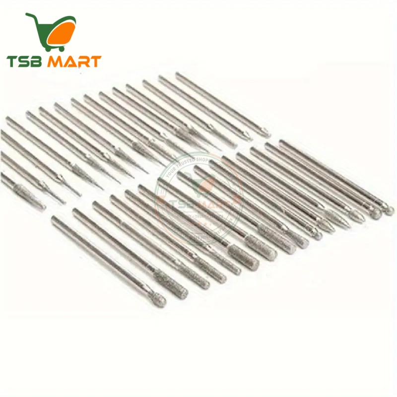 30-Piece 3mm handle Diamond Burr Drill Bit Set For Rotary Tools - 1/8" Shank, Ideal For Metal & Woodworking, Routing, Sanding & Carving