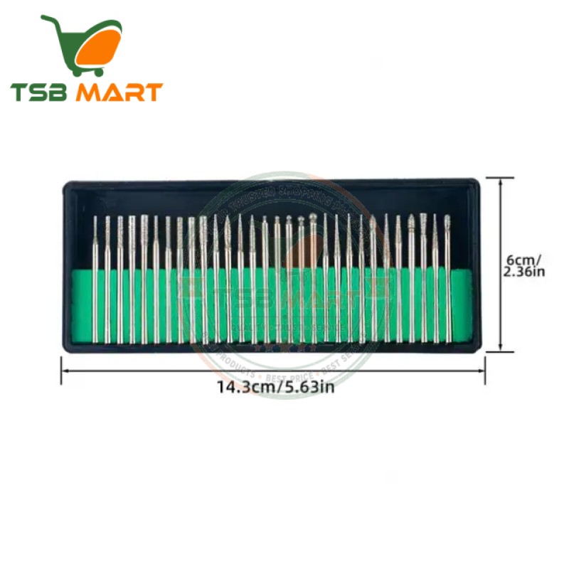 30-Piece 3mm handle Diamond Burr Drill Bit Set For Rotary Tools - 1/8" Shank, Ideal For Metal & Woodworking, Routing, Sanding & Carving