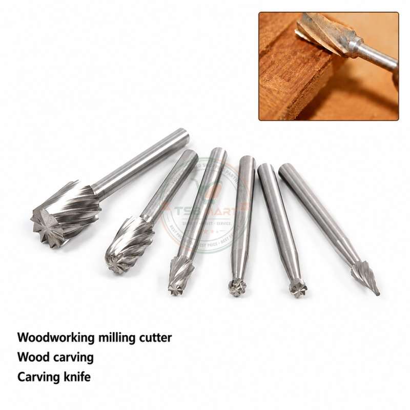 6Pcs 3mm handle High-speed Steel Woodworking Small Rotary File Grinding Head DIY Carpenter Polishing and Trimming Electric Tool Set