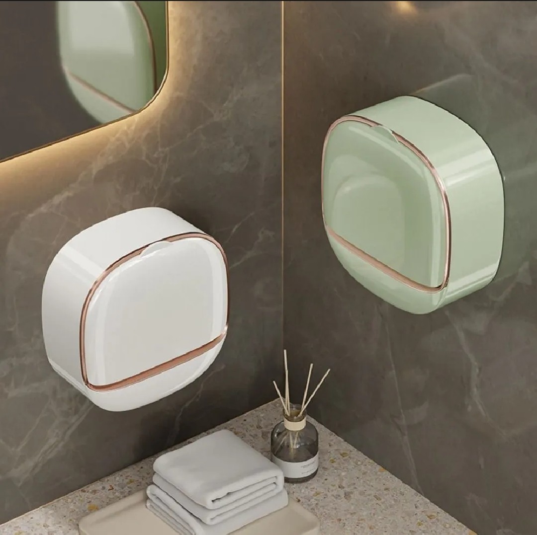Punch Free Soap Holder with Lid Drain Flip Top Waterproof Bathroom Rack Wall Mounted