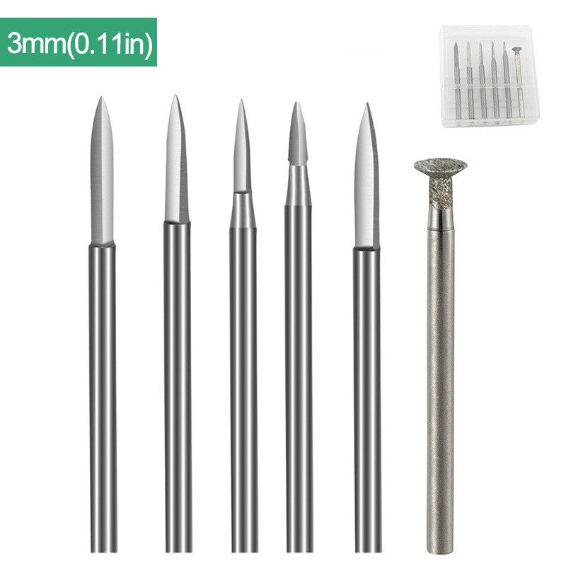 6 pcs 2.35/3mm HSS Wood Carving Bit  Set For Rotary Tools Precision Engraving Wood Carving, Root Carving, And Nuclear Carving