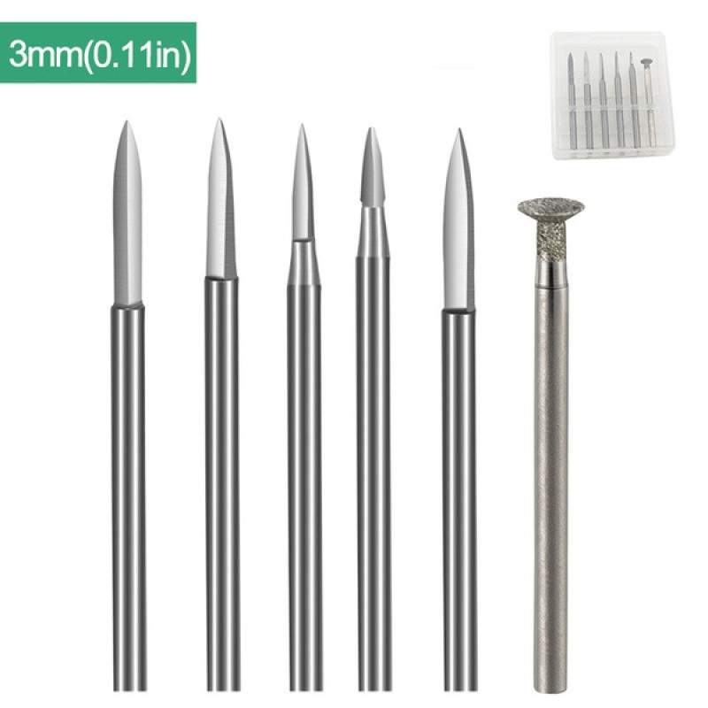 6 pcs 2.35/3mm HSS Wood Carving Bit  Set For Rotary Tools Precision Engraving Wood Carving, Root Carving, And Nuclear Carving