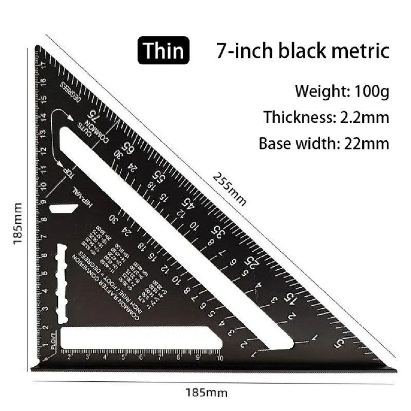 Ruler Measurement Tool Aluminum Alloy Carpenter Tools Inch Metric Angle Ruler Speed Square Woodworking Tools