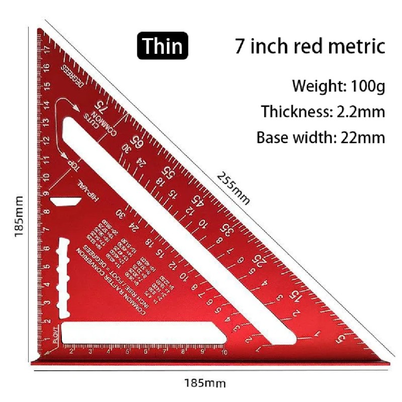 Ruler Measurement Tool Aluminum Alloy Carpenter Tools Inch Metric Angle Ruler Speed Square Woodworking Tools