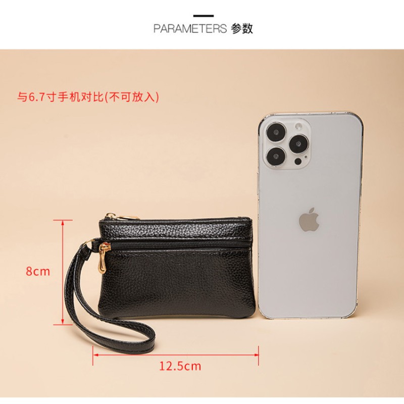 double zipper change purse mini coin bag wrist strap hand bag short small wallet