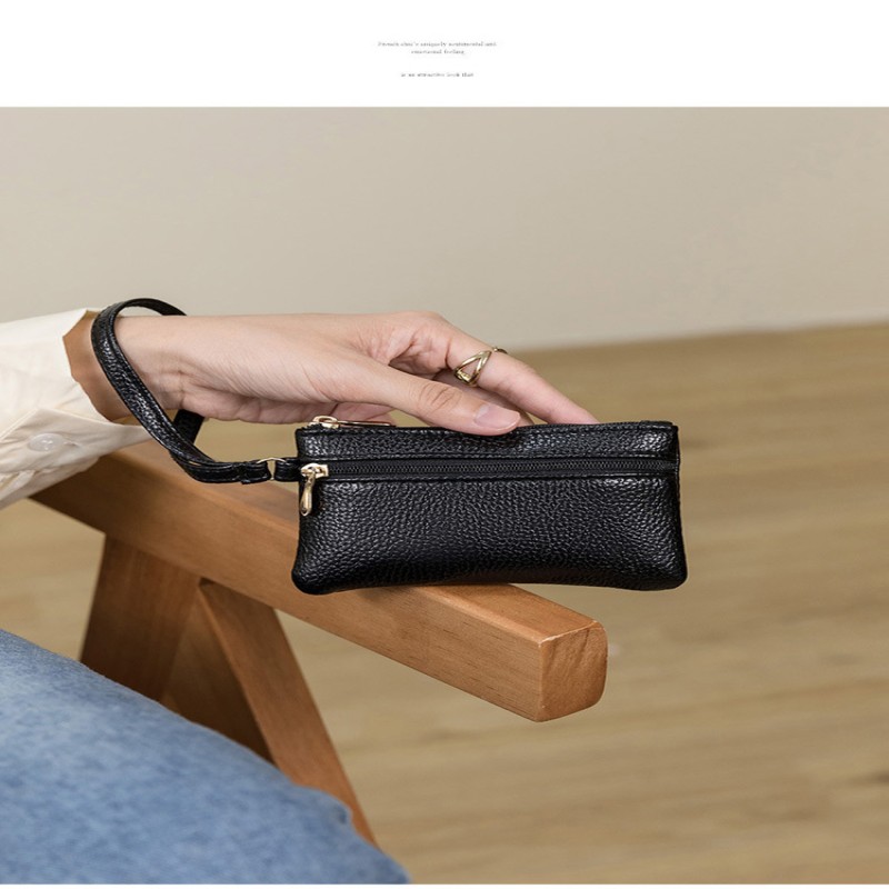 double zipper change purse mini coin bag wrist strap hand bag short small wallet