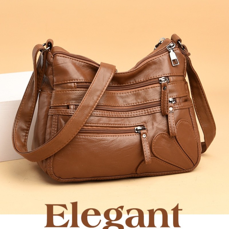 Foreign Trade New Washed Leather Women's Bag Korean Style Shoulder Bag Soft Leather Large Capacity Middle-Aged Ladies Bag