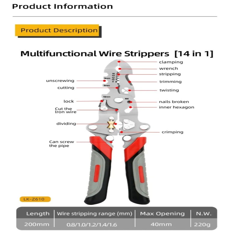New wire stripper electrician special multifunctional foldable wire stripper wire cutting wire pressure wire winding household wire cutting pliers Ac/Dc Tas3