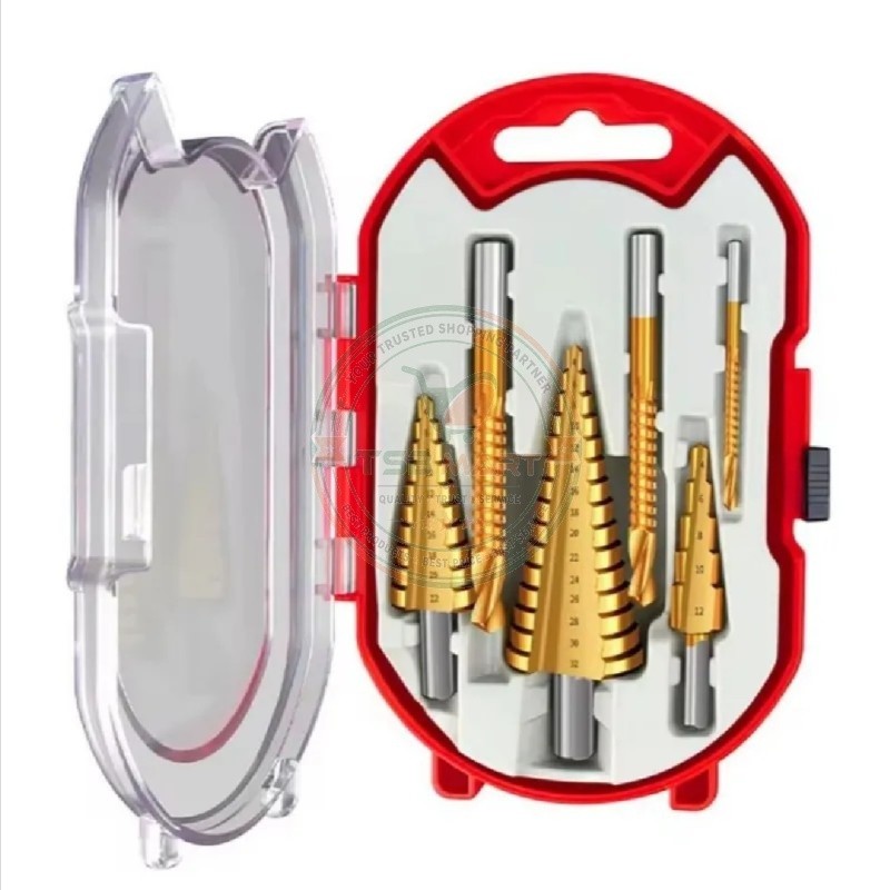 Pagoda drill serrated drill 6-piece set titanium-plated pagoda drill woodworking hole reaming groove pagoda drill plastic box suit