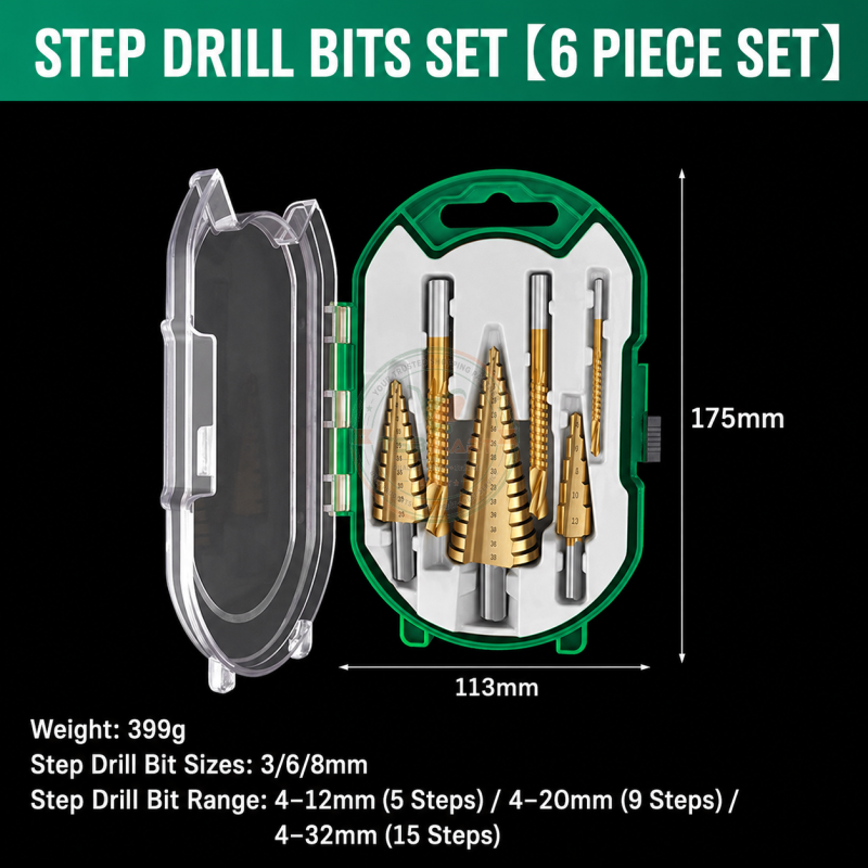 Pagoda drill serrated drill 6-piece set titanium-plated pagoda drill woodworking hole reaming groove pagoda drill plastic box suit