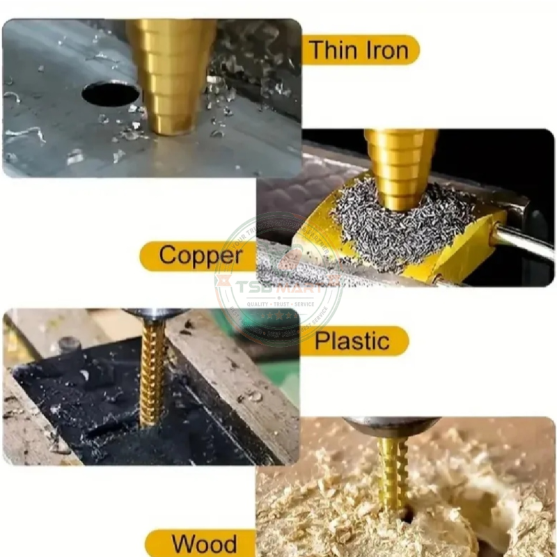 Pagoda drill serrated drill 6-piece set titanium-plated pagoda drill woodworking hole reaming groove pagoda drill plastic box suit