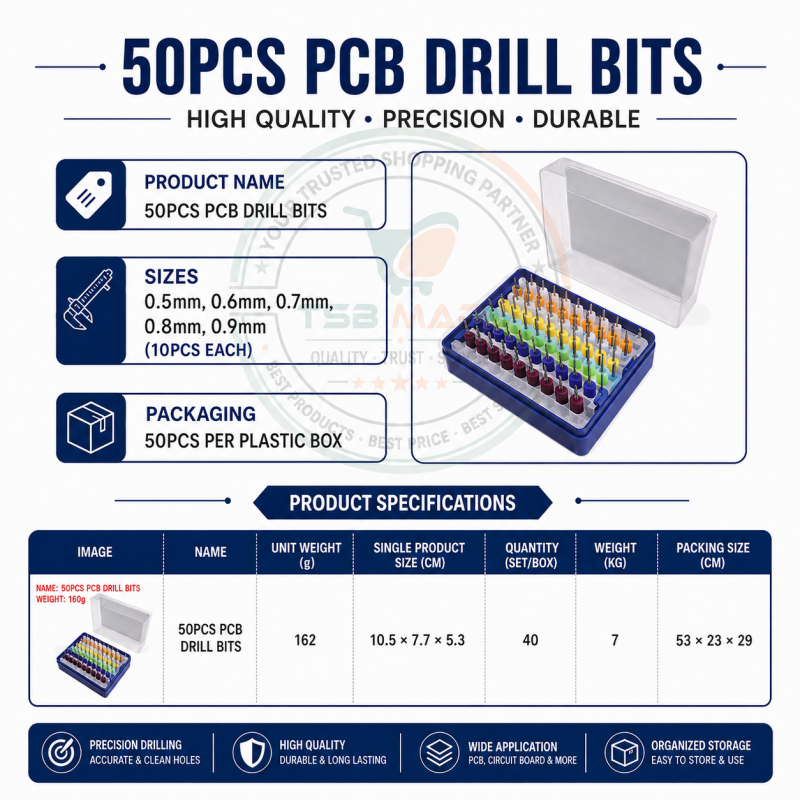 50-Piece 0.5-0.9mm Micro PCB Carbide Router Bit Kit CNC Cutter Milling Carving Bit Set PCB Drilling End Mill Cutter Machine