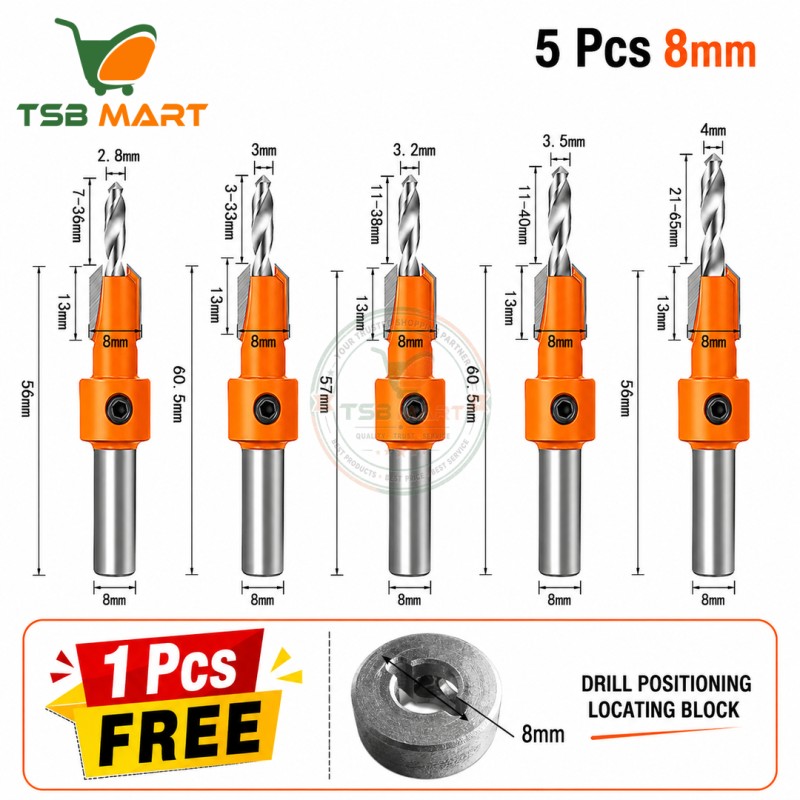 5Pcs 8mm/10mm Shank HSS Woodworking Countersink Router Bit Screw Extractor Remon Demolition for Wood Milling Cutter