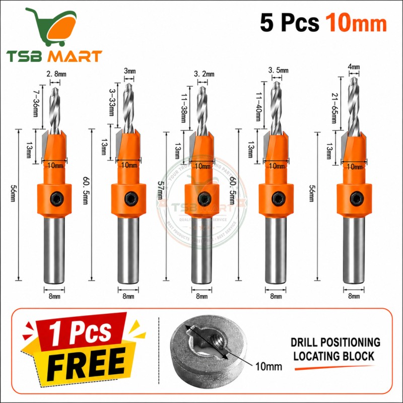 5Pcs 8mm/10mm Shank HSS Woodworking Countersink Router Bit Screw Extractor Remon Demolition for Wood Milling Cutter