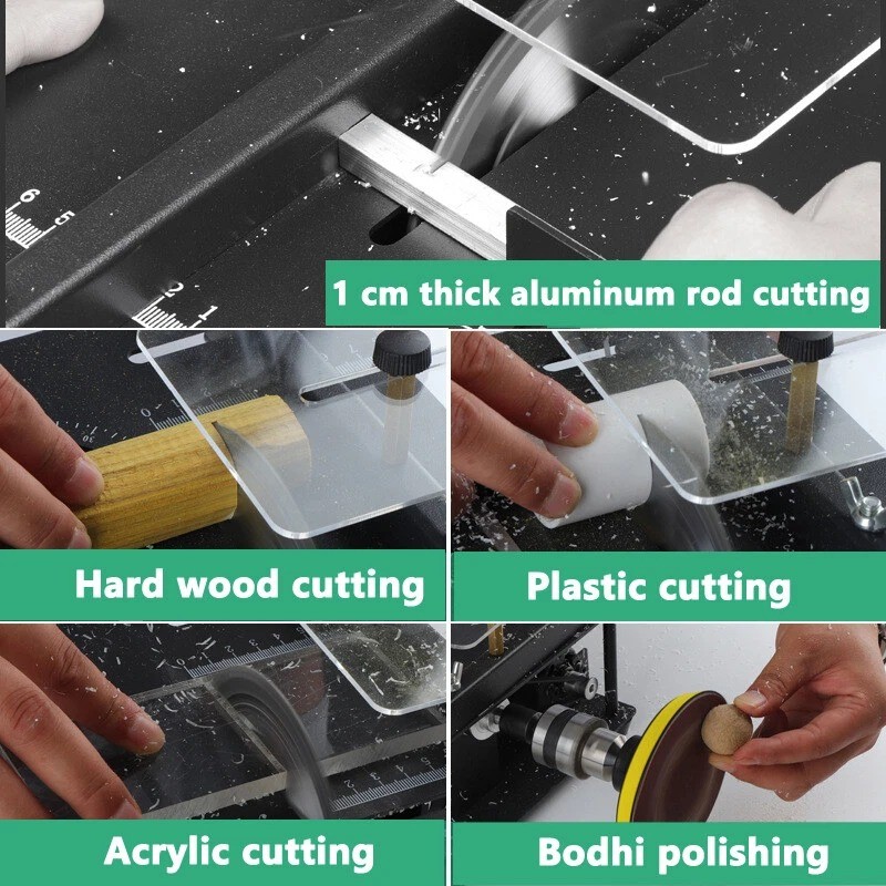 Table Saw 0-90°Angle Adjustable Woodworking Cutting Machine Speed 1000-3000R/Min Fit for Wooden Model Crafts Metal Cutting US Plug