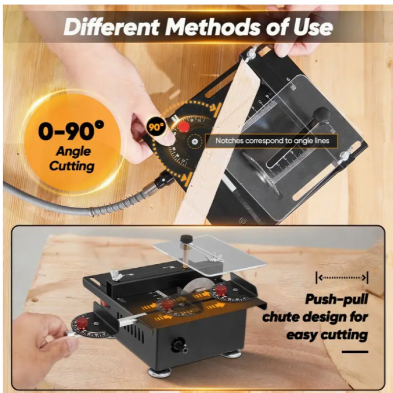 Table Saw 0-90°Angle Adjustable Woodworking Cutting Machine Speed 1000-3000R/Min Fit for Wooden Model Crafts Metal Cutting US Plug
