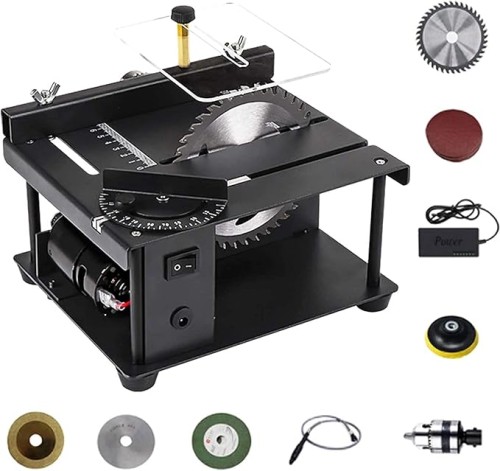 Table Saw 0-90°Angle Adjustable Woodworking Cutting Machine Speed 1000-3000R/Min Fit for Wooden Model Crafts Metal Cutting US Plug